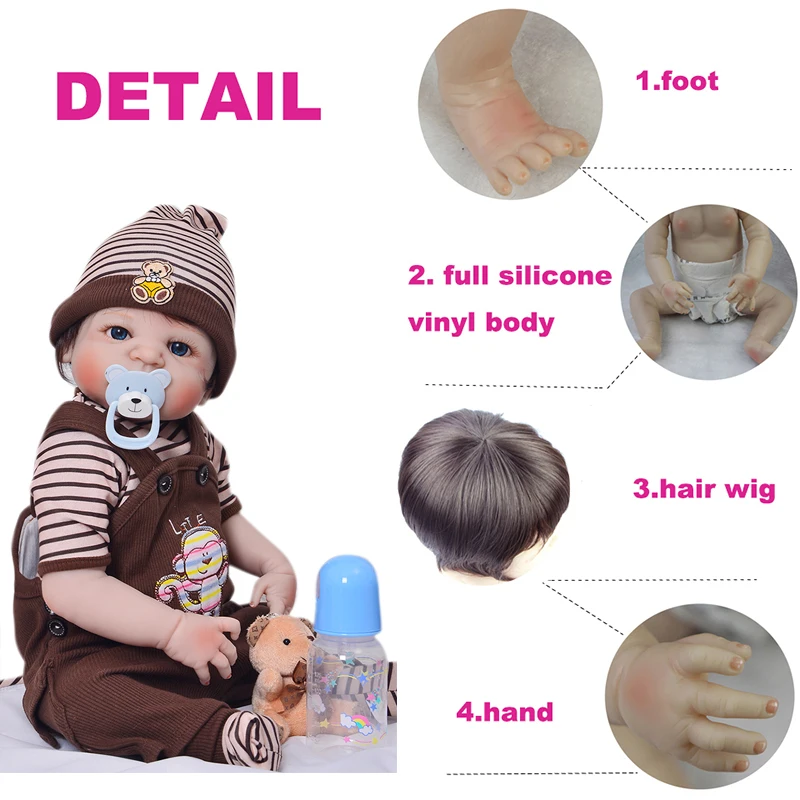 KEIUMI 23 дюймов милый Reborn Boneca мальчик ручной работы силиконовый Reborn Baby Doll всего тела виниловые игрушки для детей подарки на день рождения