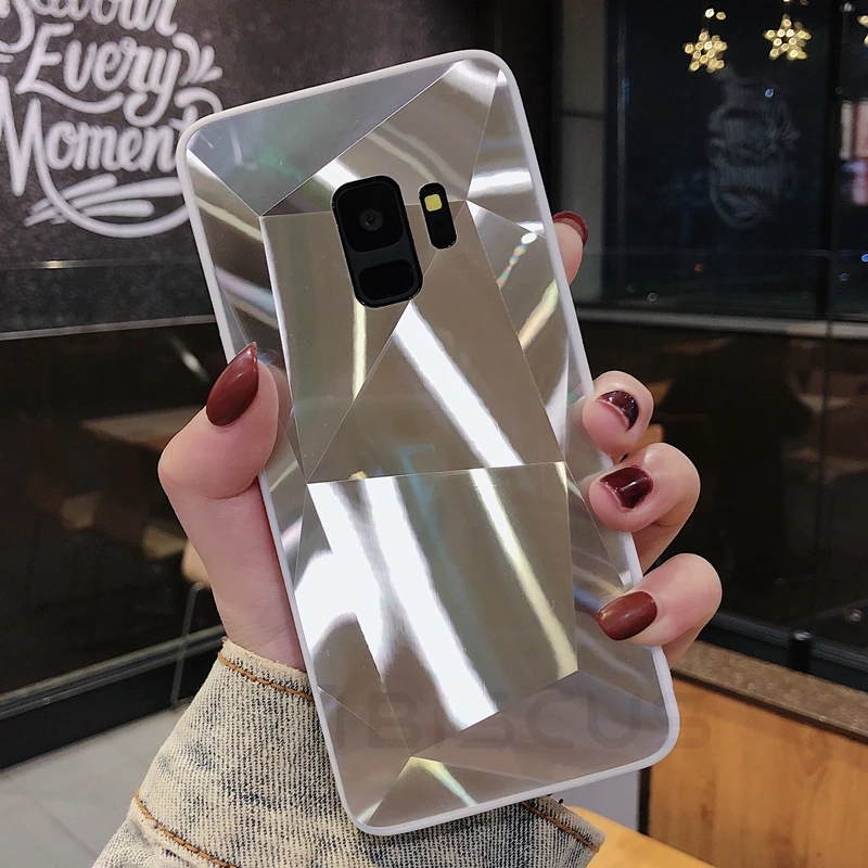 Silver Роскошный алмаз текстура зеркала для samsung Galaxy Note 8, 9, 10, S7 край S8 S9 S10 плюс S10E A6 A7 A8 A9 J4 J6 J8 чехол - Цвет: Silver