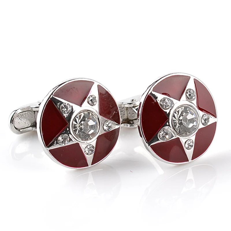 

Pentagram cufflink Business French Shirt Cuff Links New Trendy Red Enamel Cufflinks Classic Luxury Rhinestone Round Cuff Buttons