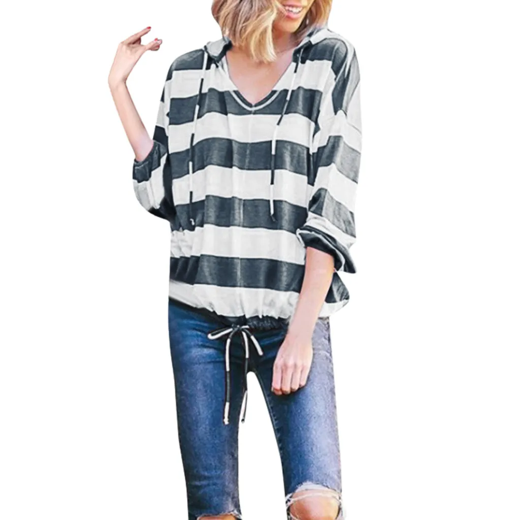 Женская футболка с капюшоном FREE страуса Повседневная большого размера в полоску