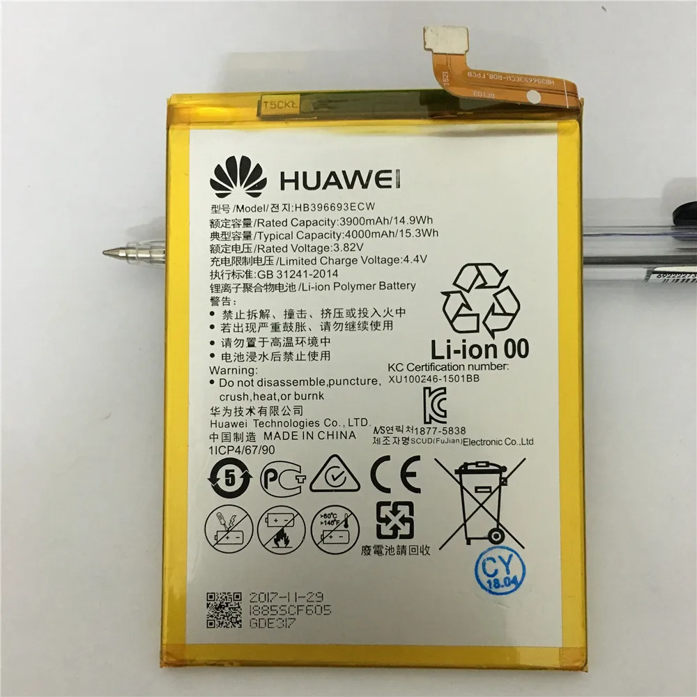 Оригинальный аккумулятор для Huawei Mate 8 NXT AL10 TL00 CL00 4000 мАч HB396693ECW 8|Аккумуляторы