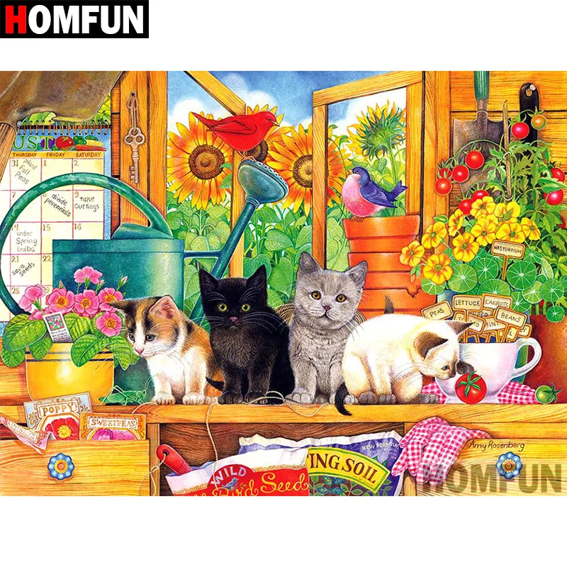 Алмазная 5D картина HOMFUN сделай сам вышивка крестиком кошка квадратная/круглая
