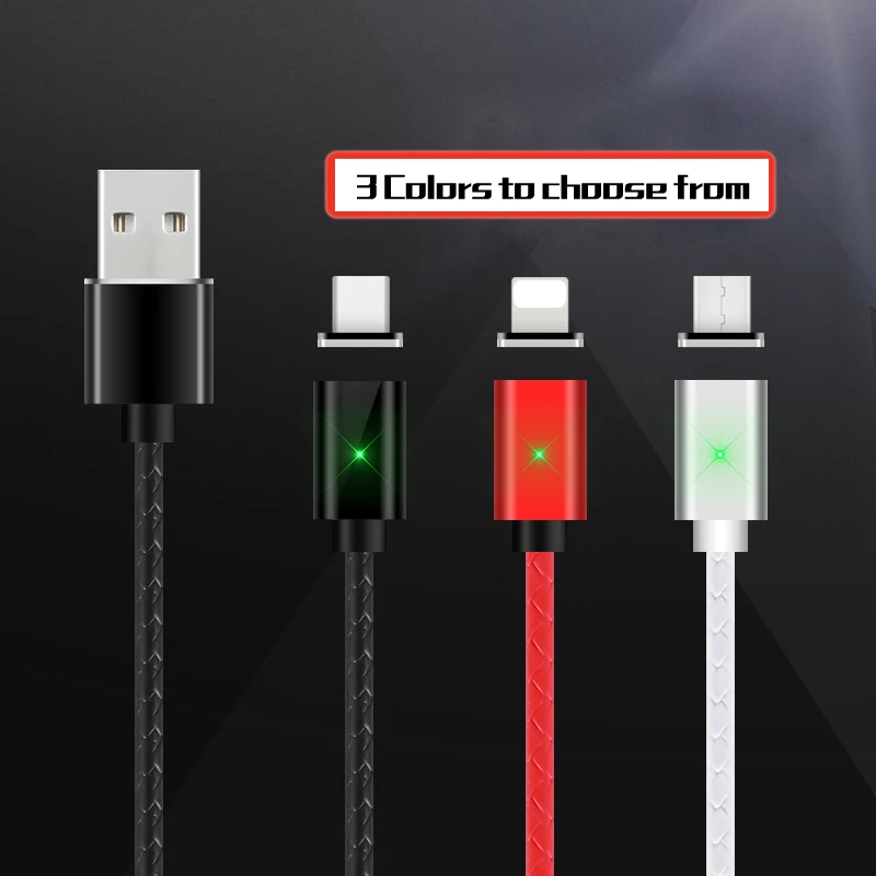 Магнитный зарядный кабель 1 м, кабель Micro USB для iPhone XR XS Max X 8 7 6 S, магнитное зарядное устройство usb type C, светодиодный кабель для зарядки