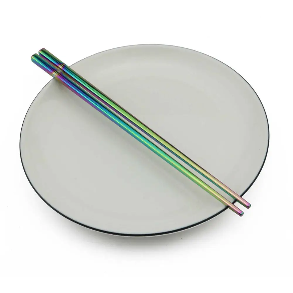 JANKNG 1 пара 23,5 см квадратные палочки для еды 304 нержавеющая сталь японское золото розовое золото суши Хаши многоразовые Красочные палочки для еды - Цвет: Rainbow