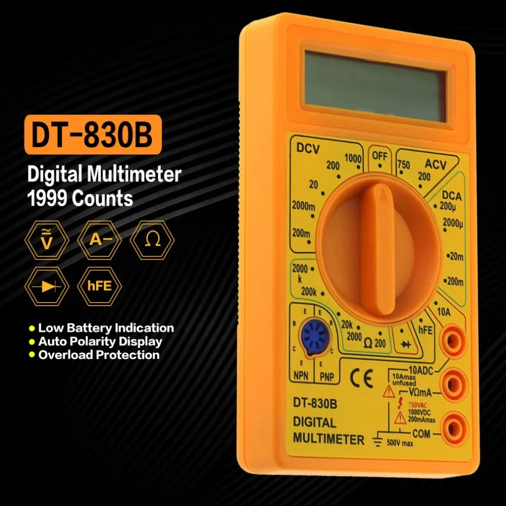DT-830B мини карманный цифровой мультиметр 1999 отсчетов AC/DC Вольт Ампер Ом диод hFE тестер Амперметр Вольтметр Омметр
