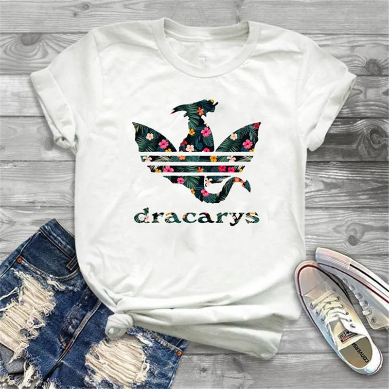 Dracarys игра трона Женская футболка женская летняя с принтом дракона Футболка белая Повседневная размера плюс уличная мода футболки