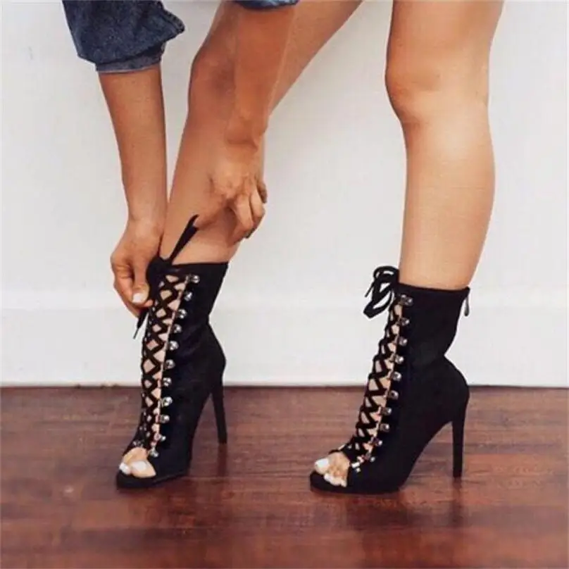 Женские сандалии гладиаторы на высоком каблуке с открытым носком|high heel women