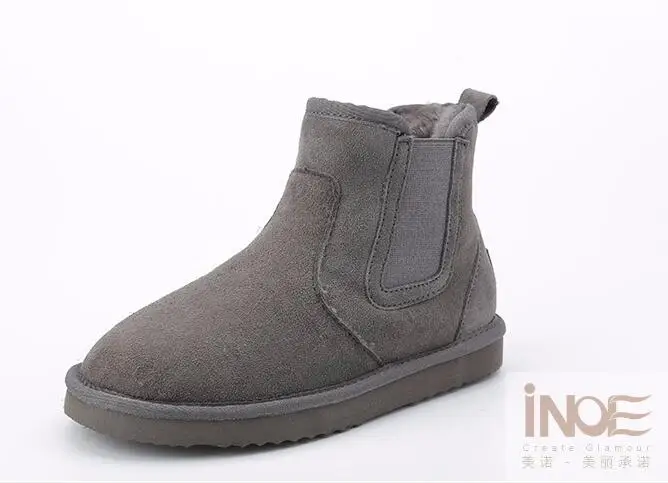 Grey INOE ботинки Женская модная обувь натуральная овечья кожа короткие замшевые теплые зимние сапоги c подкладкой из натурального меха Зимние ботильоны натуральная кожа натуральный мех полусапоги из овчины без каблука - Цвет: Grey