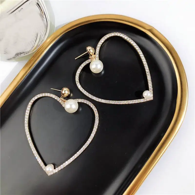 Висячие серьги Стразы с большим сердцем и жемчугом для женщин новинка 2019