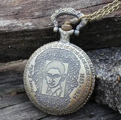 

New style Antique bronze Franz Kafka Memorial quartz pocket watch Pendants Jewelry Necklaces men best gift 10pcs/lot