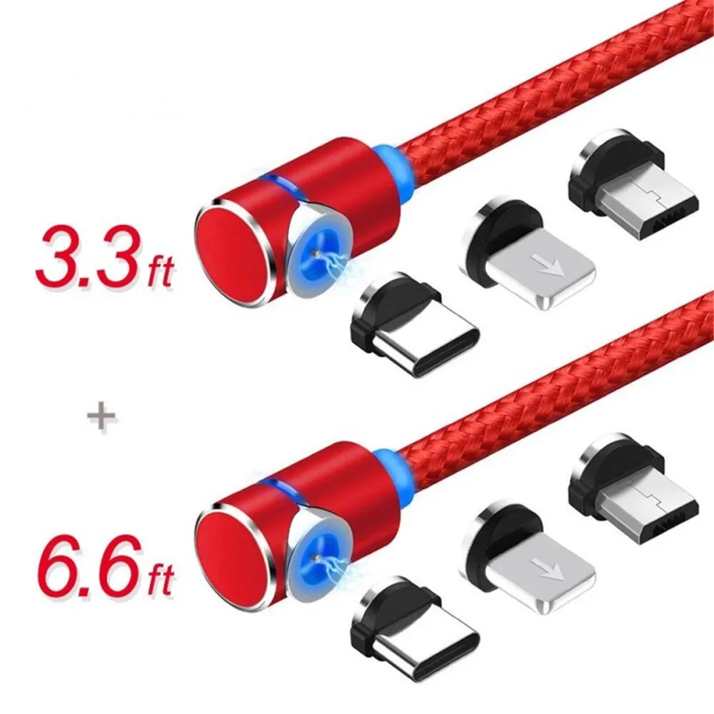 Магнитный usb кабель для зарядки 90 градусов игровой светодиодный светильник IOS и Micro USB и type C USB-C Магнитный кабель зарядное устройство для iPhone samsung