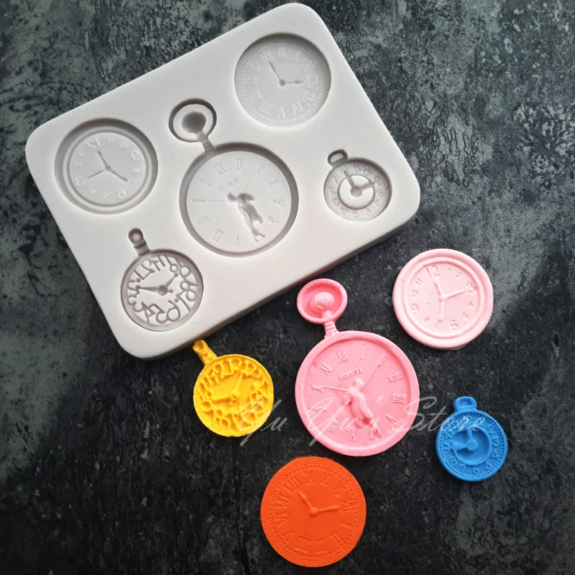 

Wholesale 10 pcs/lot Pocket Watch Silicone Mold Sugarcraft Cookie Cupcake Chocolate Baking Mold Fondant Cake Decorating Tools