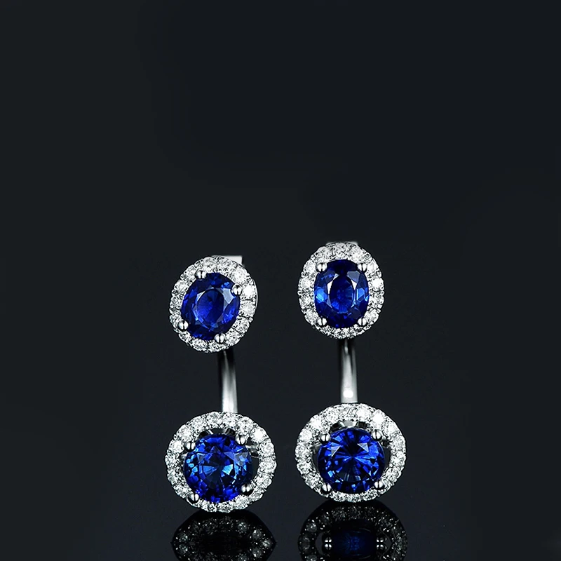 

ANZIW 0.75 Carat Oval Round Cut Blue Sona Halo Stud Earrings 925 Sterling Silver Women Stud Earrings Girls Party Jewelry Gift