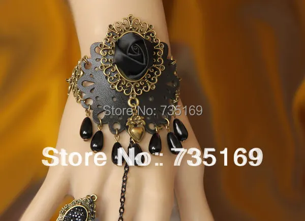 Free Shipping New Fashion Lady's Noble Cloth Flower Leather Bronze Metal Bracelet Scrub Crystal | Украшения и аксессуары