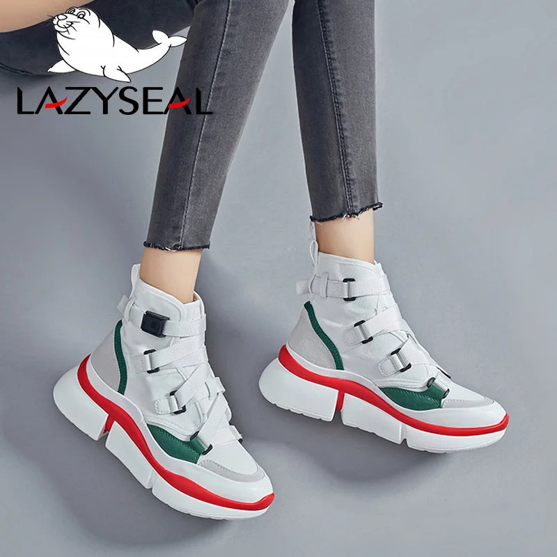 LazySeal; Новинка; женские ботильоны на платформе, увеличивающие рост, с пуговицами; женская дышащая обувь на плоской подошве с круглым носком; женские кроссовки