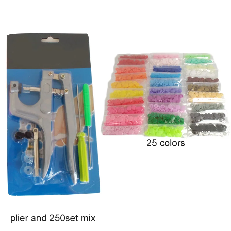 plier and 250set mix Кнопки винт крепеж Пряжка плоскогубцы+ Смола U Кнопки одежда зажимы легкие швейные инструменты предметы домашнего обихода многоцветный - Цвет: plier and 250set mix