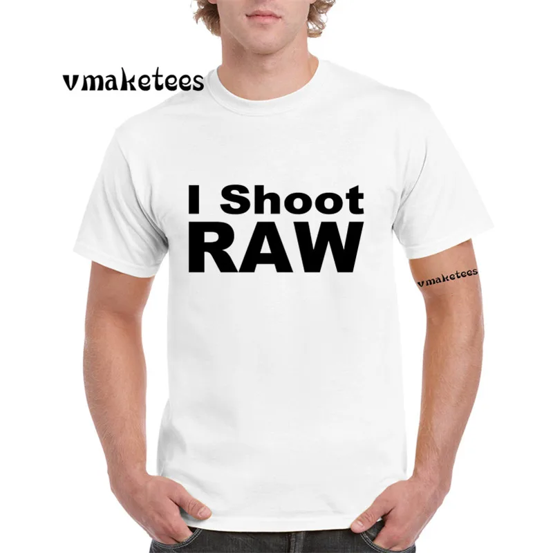 Мужская футболка с принтом I Shoot Raw забавная коротким рукавом летняя повседневная