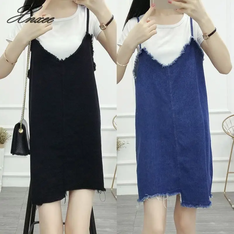 Женское свободное однотонное джинсовое платье без рукавов летнее модное