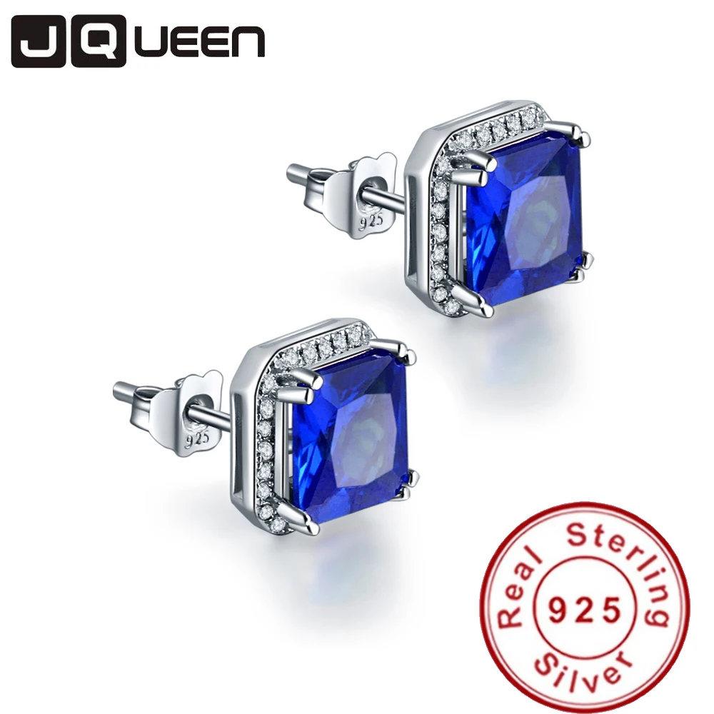 JQUEEN 3.8ct Сапфир-ювелирные изделия 925 Стерлинговое Серебро Серьги Принцесса Cut синие сережки Brincos горячая Распродажа подарок на день рождения для женщин