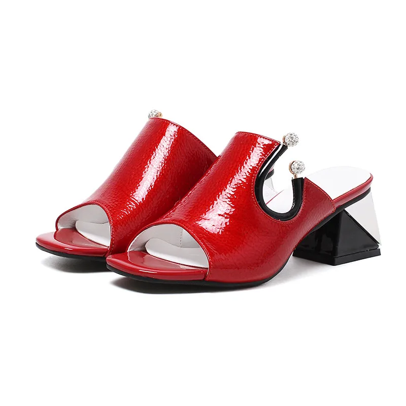 red ASUMER/Большие размеры 34-41; Новая модная летняя обувь; женские лакированные туфли с открытым носком на квадратном каблуке; женские босоножки с ремешком на пятке - Цвет: red