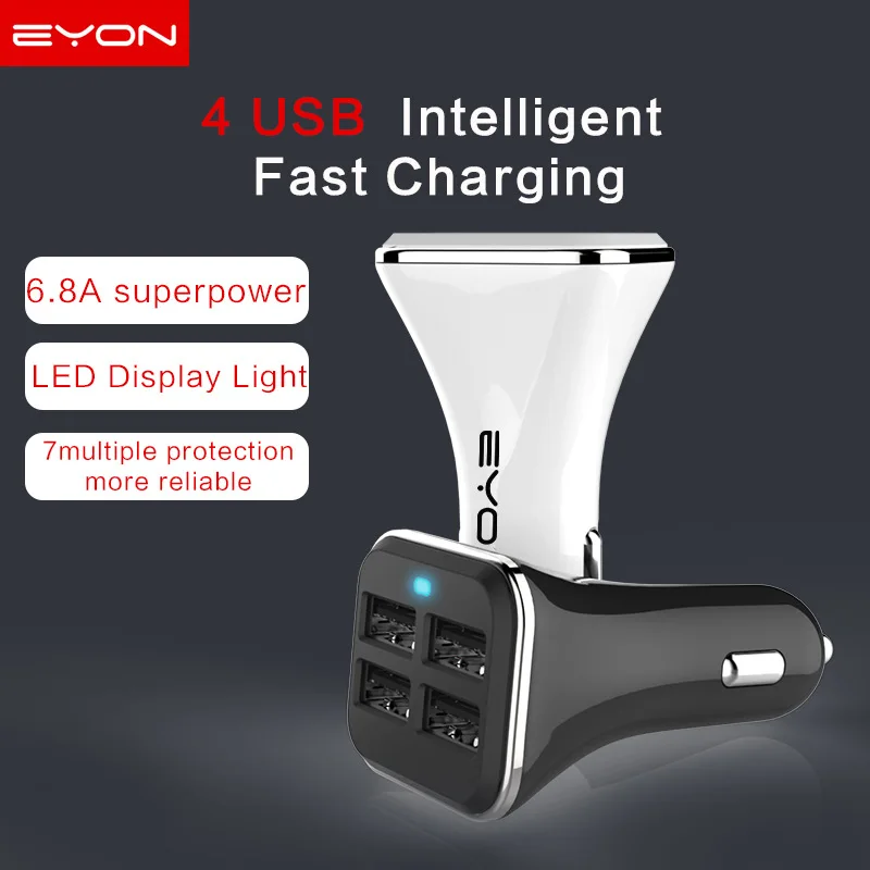 Eyon 6.8A четыре Порты и разъёмы USB Автомобильное Зарядное устройство Мини