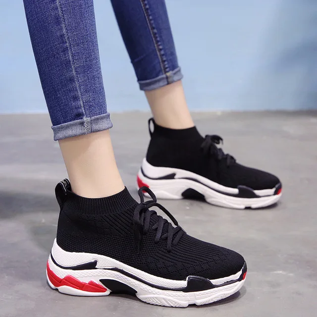 Модные трикотажные сетчатые женские носки Mujer на толстой подошве Zapatillas Plimsolls