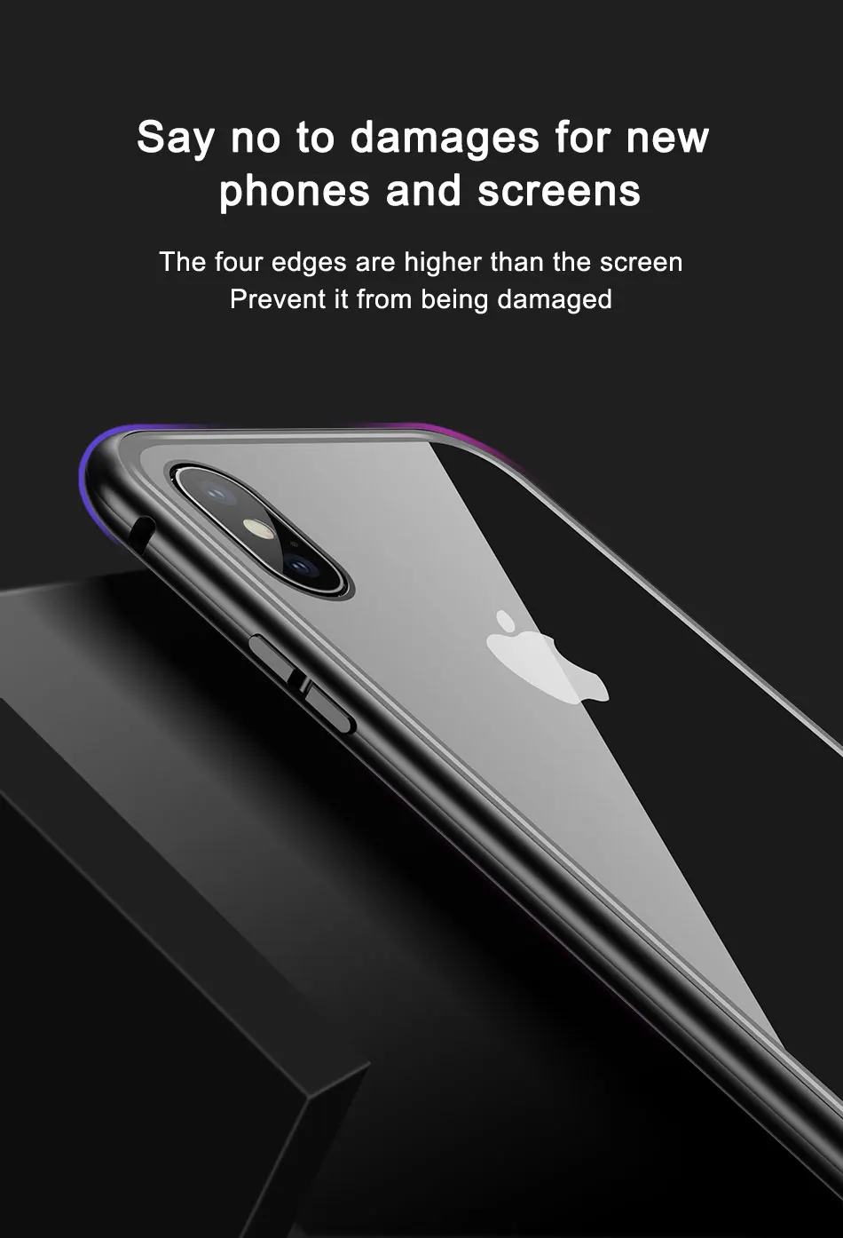 Магнитный адсорбционный чехол Baseus Magneto для iPhone X Металлический бампер+ закаленное стекло 9 H для iPhone X чехлы для телефонов