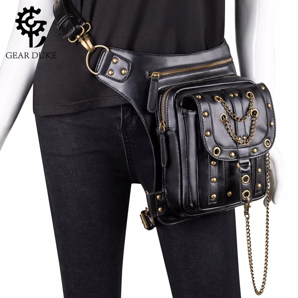 

steampunk bag women Gothic Waist Leg Bag Men Shoulder Messenger Bags Retro PU Leather Motorcycle Crossbody Holster Bag Pouch