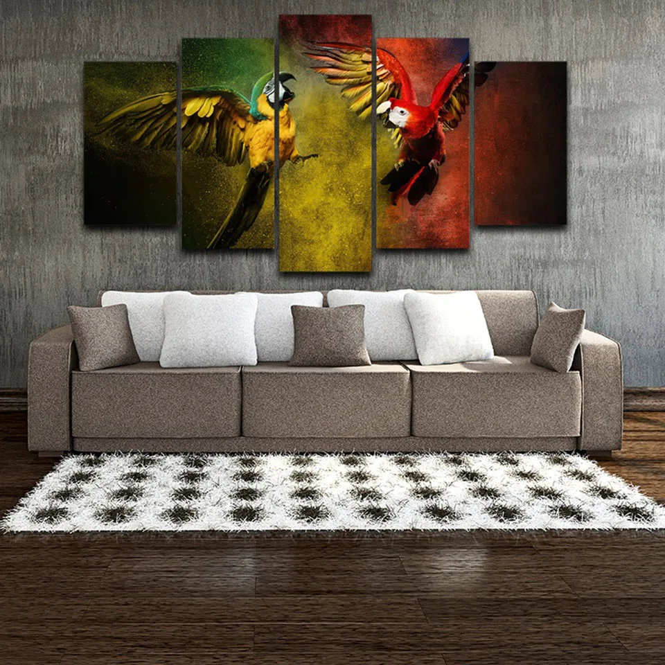 Modular Canvas Poster Frame Living Room HD Printed Pictures 5 Panels Animal Flying Parrots Modern Wall Art Home Decor Painting | Дом и сад