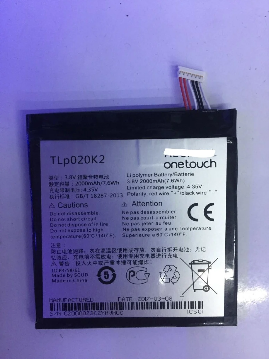 

3.8V 2000mAh TLp020K2 For Alcatel 6039H 6039Y 6039K Battery