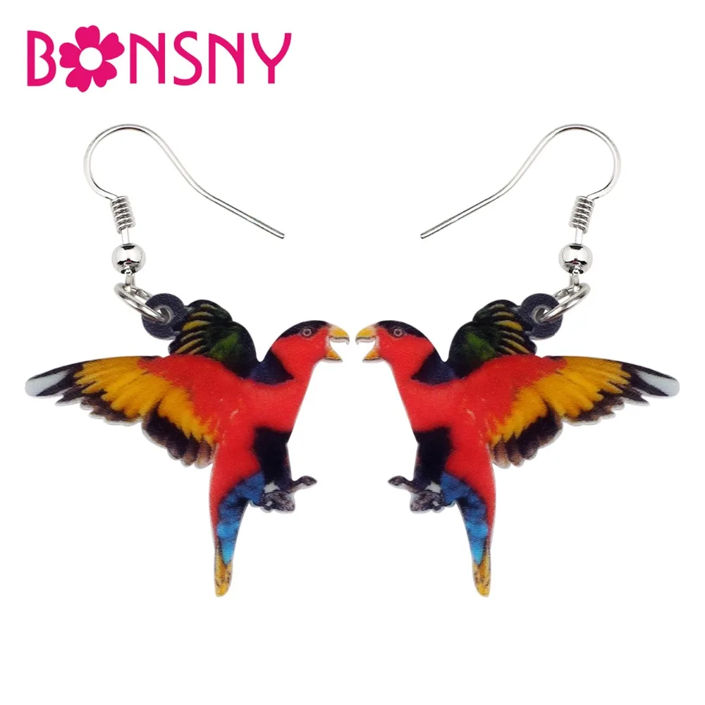 Bonsny акриловые черные capped Lory Parrot серьги в виде птиц большие длинные висячие капли