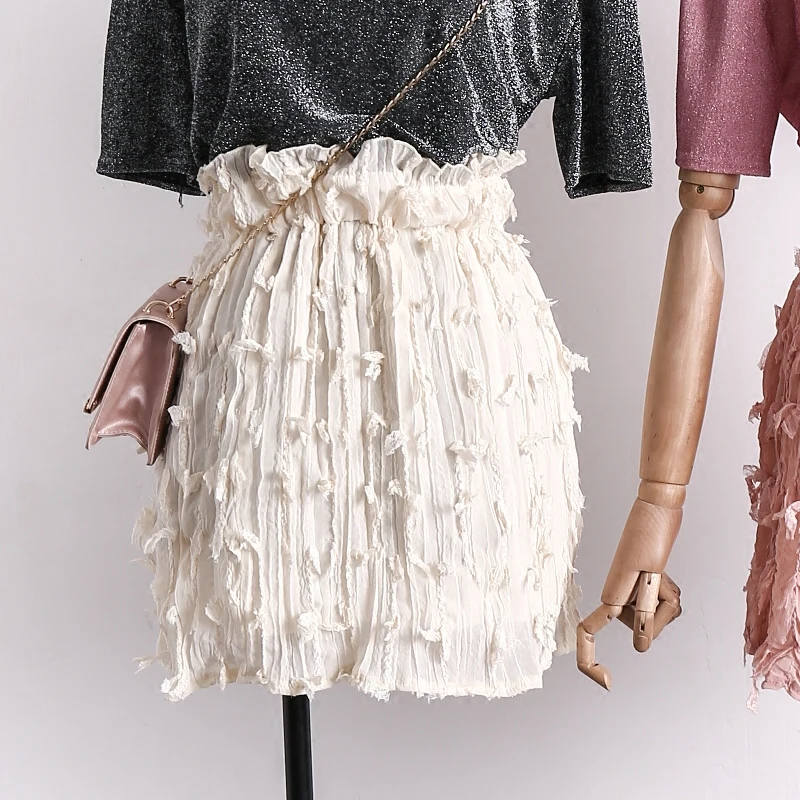 Женская шифоновая юбка ALPHALMODA универсальная мини-юбка с бахромой и эластичным