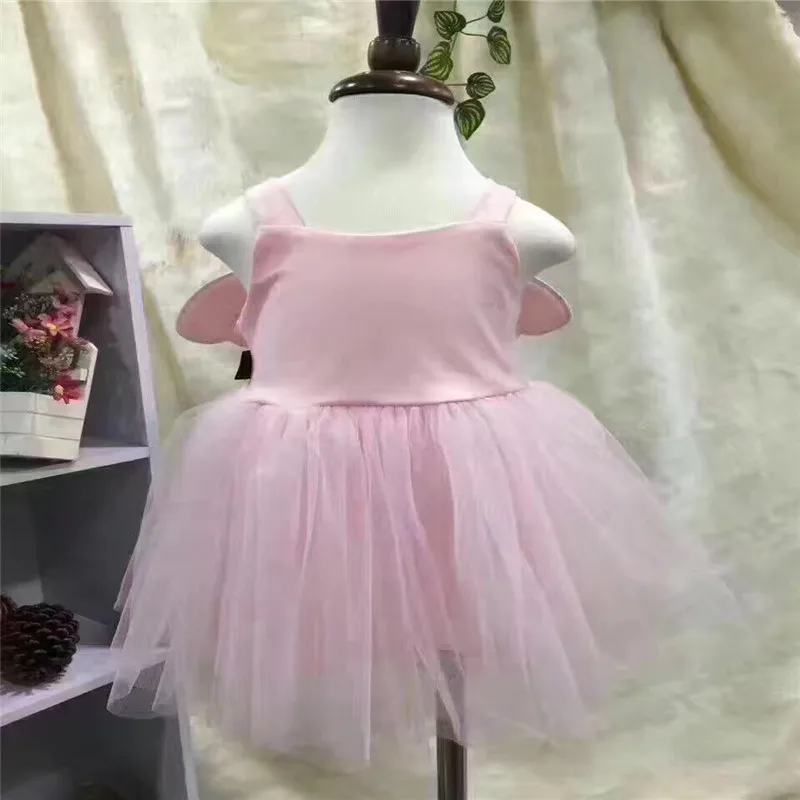 Летнее платье Одежда для девочек милое однотонное без рукавов с крыльями ангела