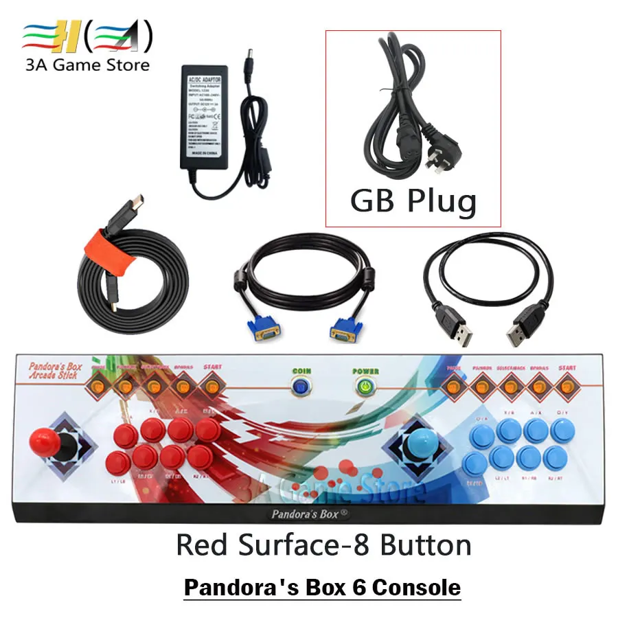8button red GB plug 3а игровая компания оригинальная Pandora's Box 6 1300 в 1 8 кнопочная аркадная консоль usb джойстик управления аркадная видеоигра контроллер - Цвет: 8button red GB plug