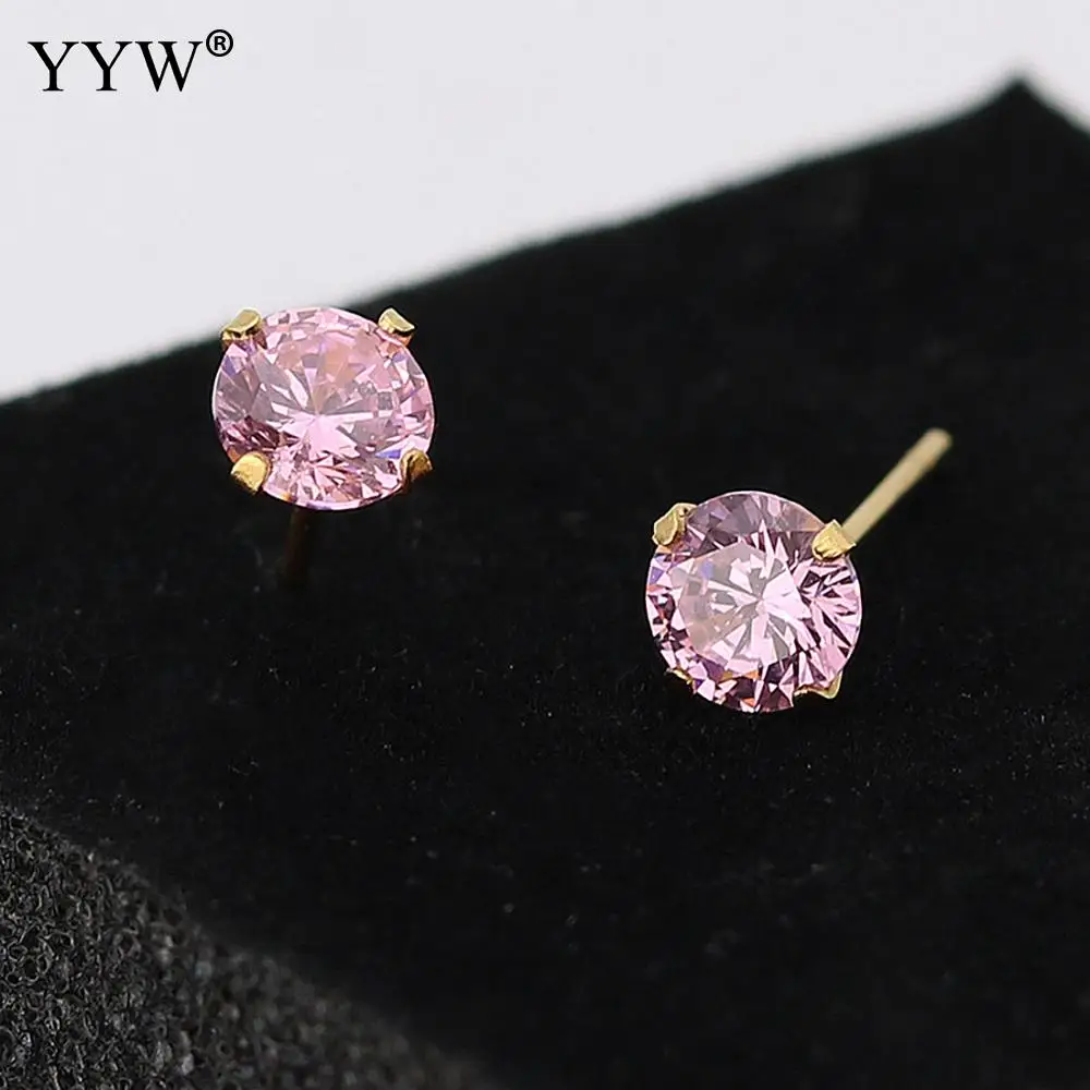 1pair 5mm Cubic Zirconia Rose Gold Color Crystal Stud Earrings Women Stainless Steel Earring Jewelry Wedding Brinco Wholesale | Украшения и