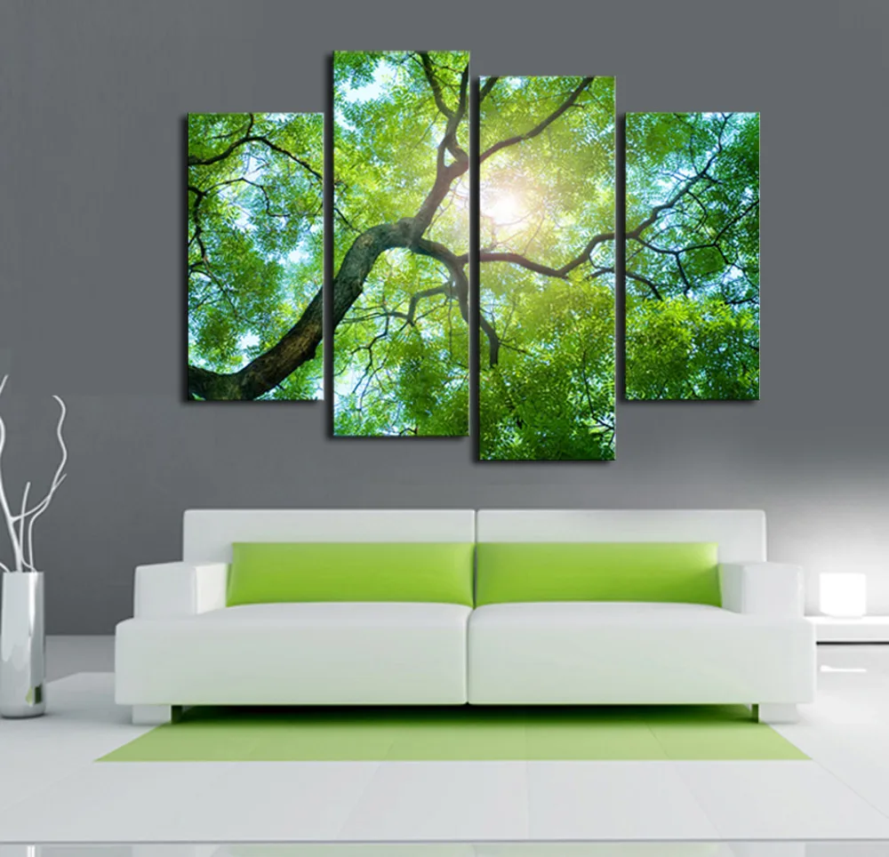 Lush greenTrees 4 панели/набор HD холст картина Лидер продаж modernWall Art Картина Подарок для