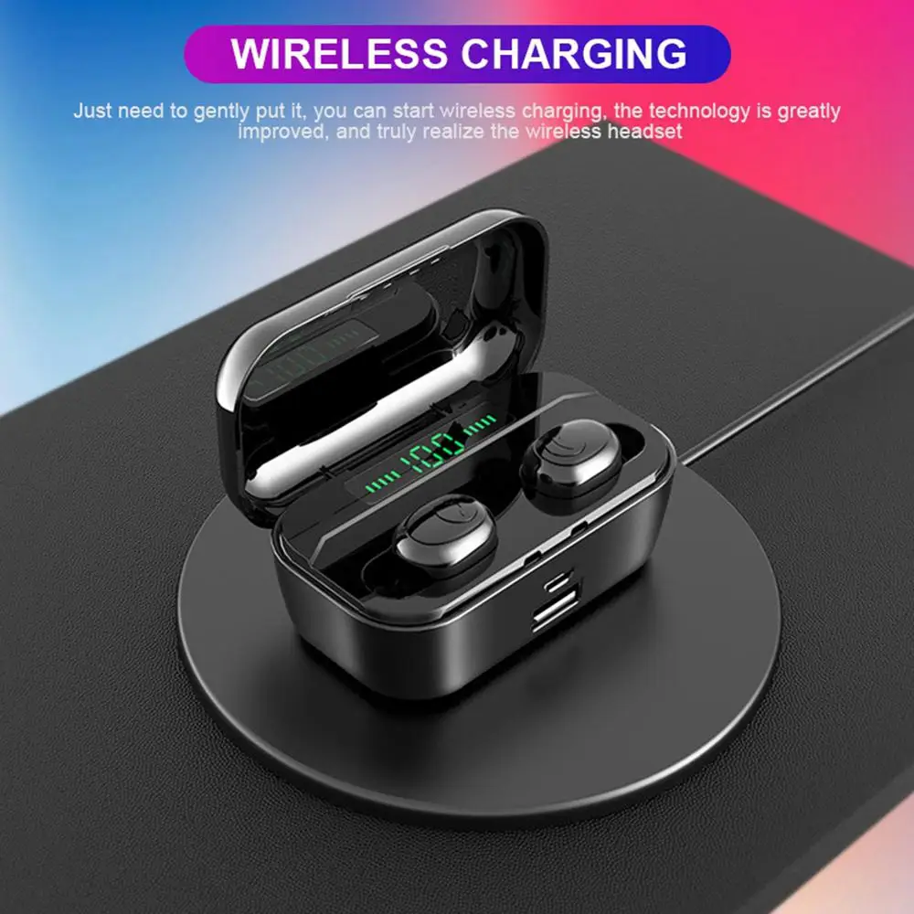 LED TWS IPX7 3500 мАч мини беспроводные Bluetooth V5.0 наушники спортивные с микрофоном для