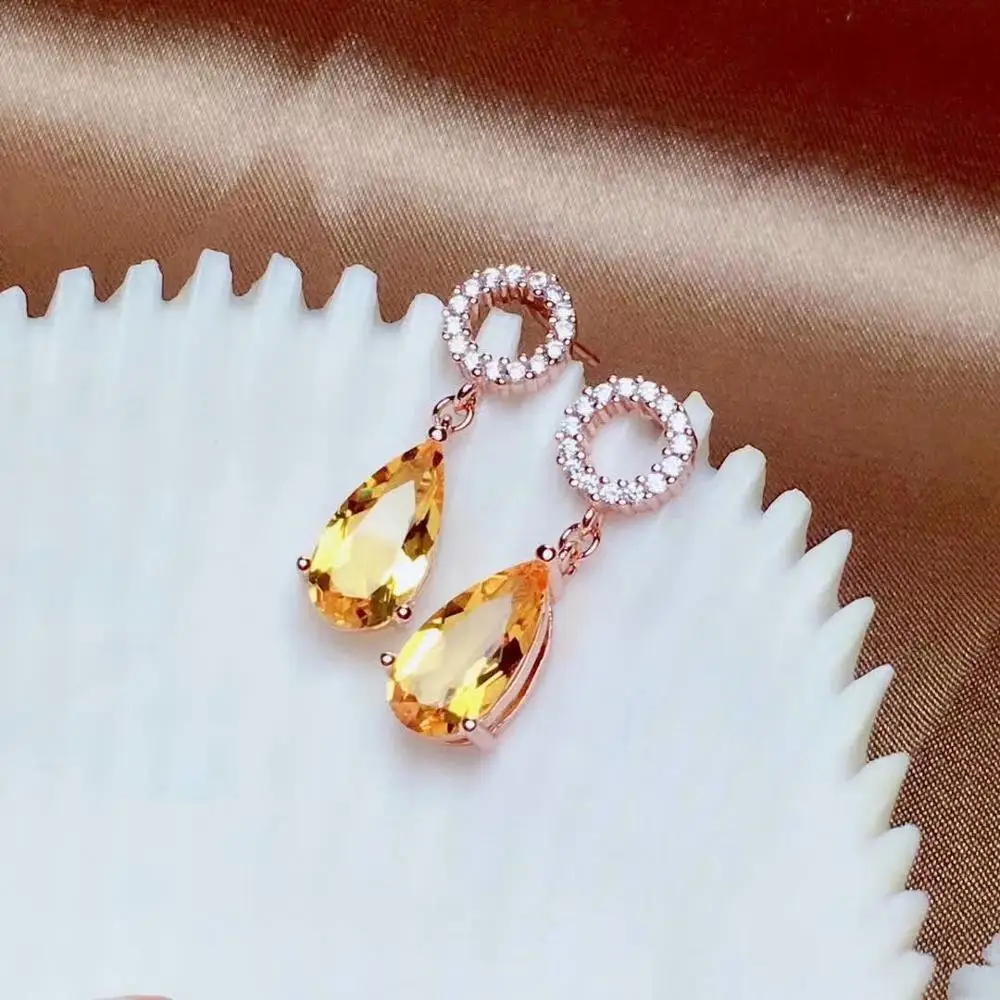 

shilovem 925 sterling silver Piezoelectric citrine drop earrings fine Jewelry women trendy party new 6*12mm me0612821agj