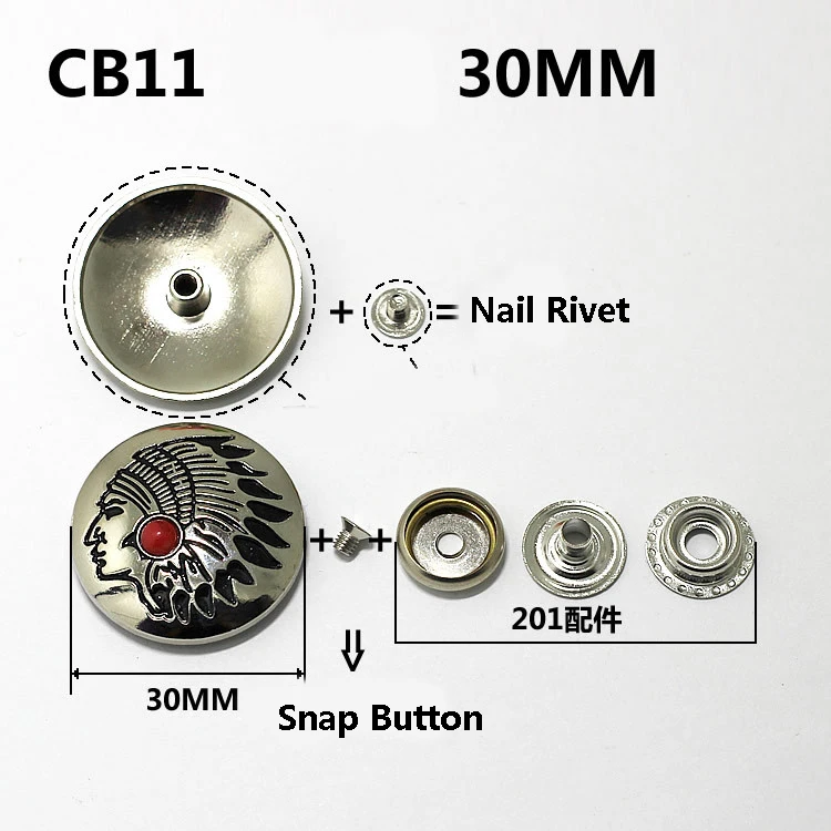 CB11 R30mm Серебристые металлические кнопки, заклепки для ногтей с украшением из бисера для кожевенного ремесла, кожаные аксессуары для шитья - Цвет: CB11 R30mm