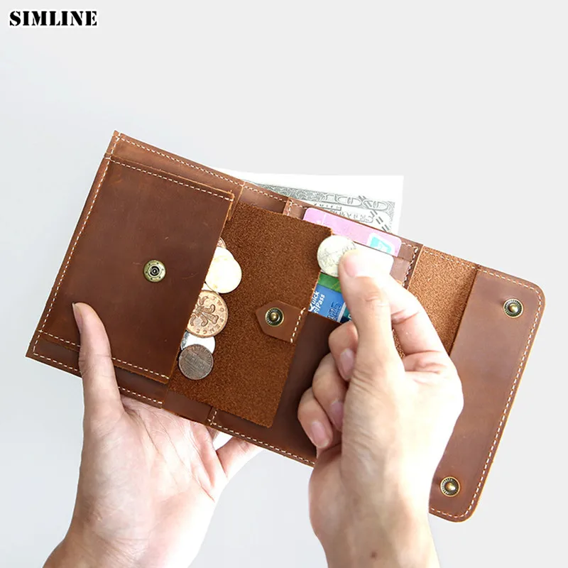 Мужской винтажный бумажник SIMLINE короткий кошелек из натуральной воловьей кожи с