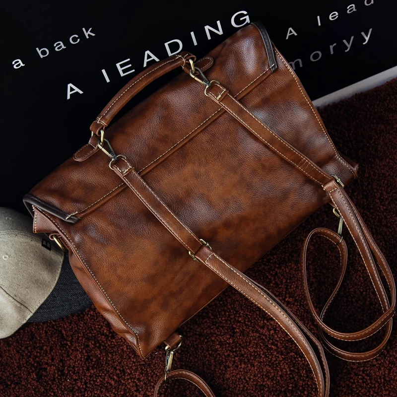 men document business handbag vintage top-handle bags male laptop bag large bagpack shoulder women briefcase functional |