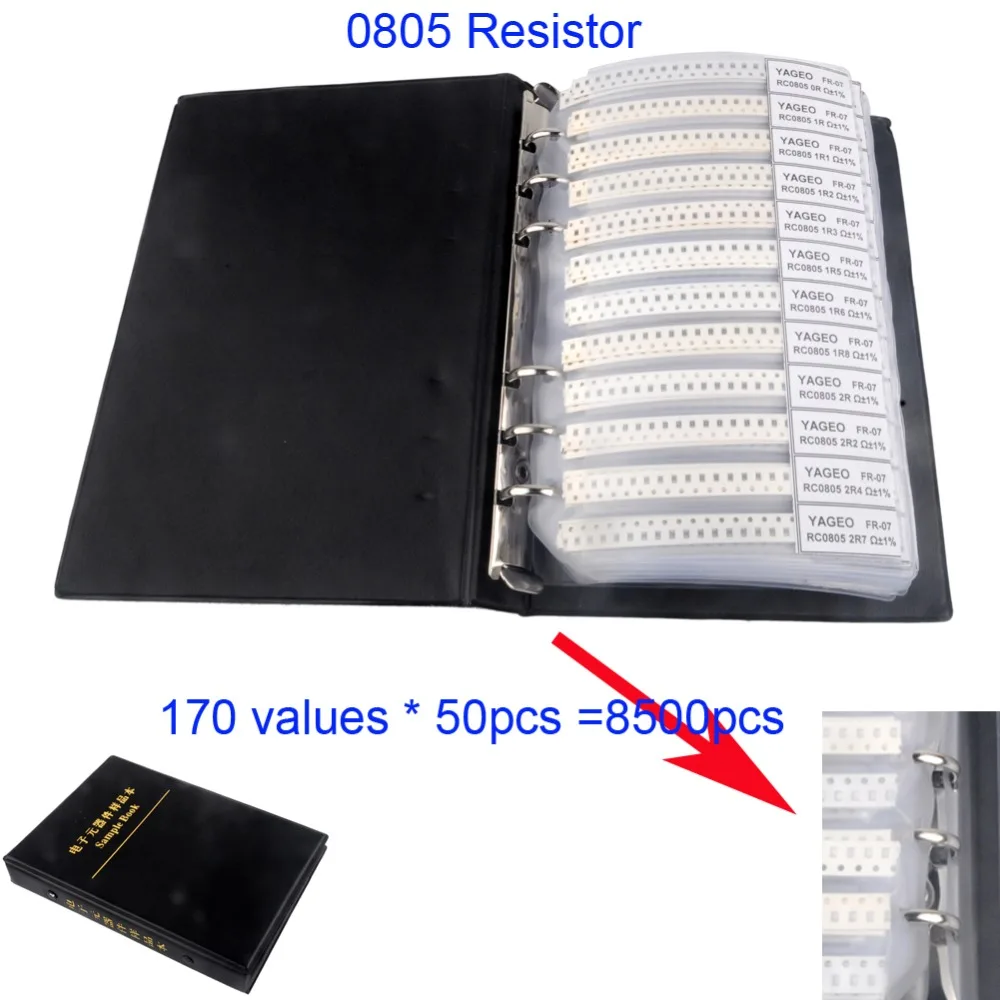 8500 шт/набор 0805 SMD резистор Ассортимент Набор книга образцов 170 значение x 50 шт 1/8 Вт