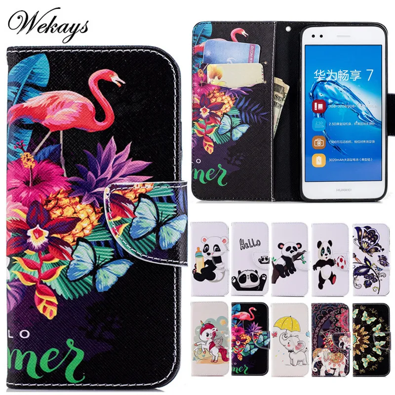

Wekays For Huawei Y6 Pro 2017 Case Cute Cartoon Flamingo Leather Fundas Case For Huawei P9 Lite Mini SLA-L02 SLA-L22 Cover Cases