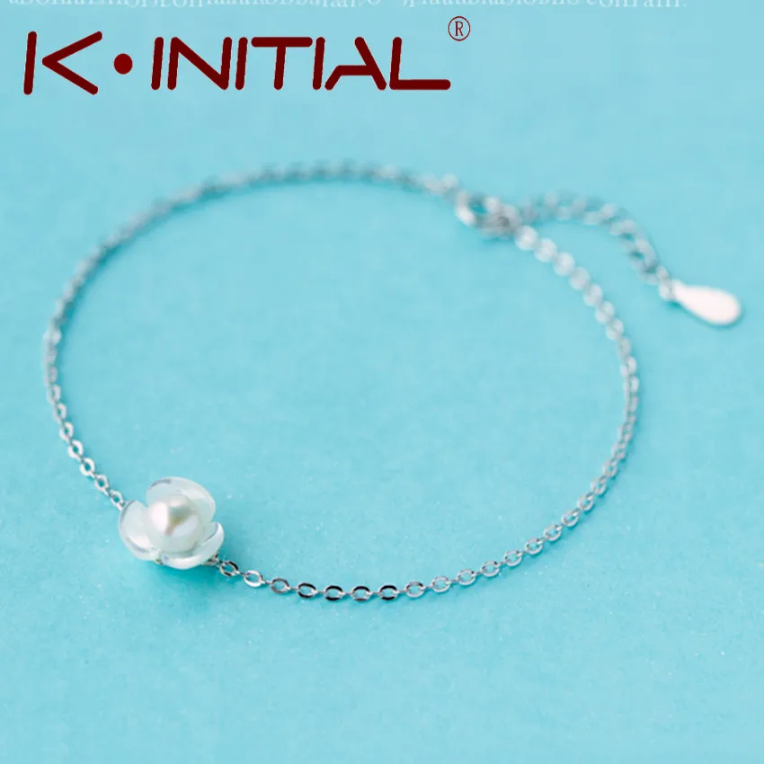 Kinitial Blossoms Flower Bracelet Charm Jewelry Fashion Natural Freshwater Pearl 925 Sterling Silver Bangle for Girl Women Gift | Украшения