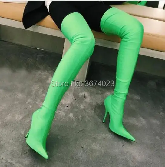 

Qianruiti Runway Fashion Thigh High Boots Slim Pointed Toe High Heels Women Over the Knee Boots Slip-on Elastic Sock Long Botas