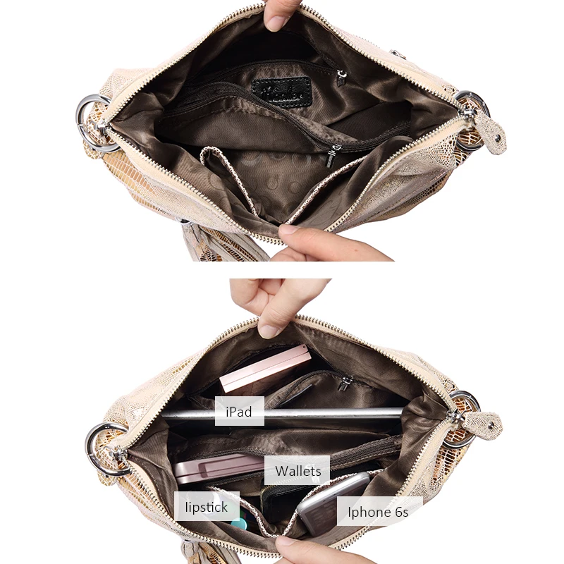 REALER women shoulder bag genuine leather female crossbody bags ladies handbags fashion animal prints tassel chains sequined | Багаж и