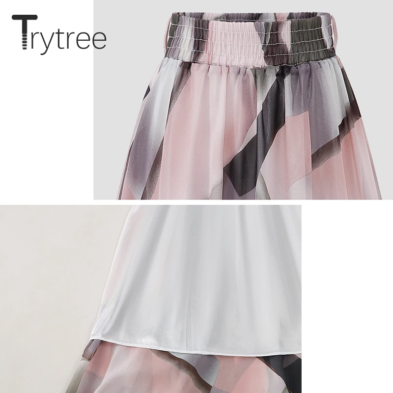 Женская шифоновая юбка с принтом Trytree повседневная трапециевидная до середины
