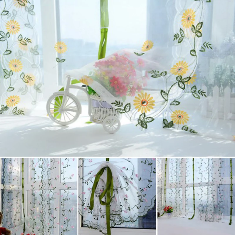 1 шт. прозрачные романтические тюлевые шторы с принтом веток бабочек оконные из