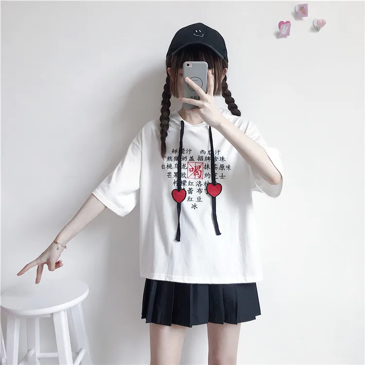 2019 Summer Women's Japanese Student Tens Girls Embroidered Short Sleeve T-shirt + Pleated Skirt Casual Sweet Two-piece Set |