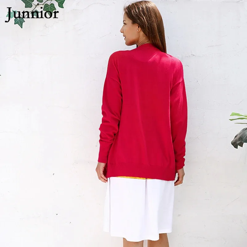 JUNNIOR 2018 Autumn Women Cardigan Crochet Sweater Coat Open Stitch Solid Long Sleeve |